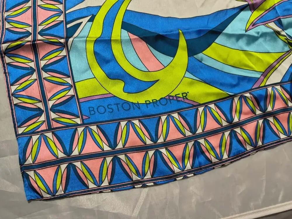Boston Proper Women's Satin Polyester Square Scarf Abstract Multicolor 26x26